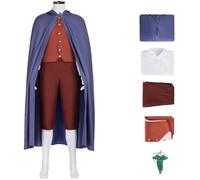 Hallojojo Frodo Disfraz Hombre Cosplay Hobbits Frodo Baggins Uniforme Set Capa y Chaleco Camisa Pantalón Broche para Fancy Dress Up Halloween Carnaval Fiesta Cumpleaños Mascarada Anime Traje
