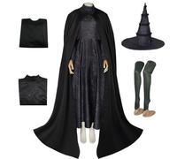 Hallojojo Mujer Disfraz de Elphaba Completo con Capa y Sombrero Disfraz de Wicked Bruja Costume Elphaba Uniforme Negro Navidad Halloween Cosplay Carnaval Fiesta Etapa Rendimiento Disfraces Adultos