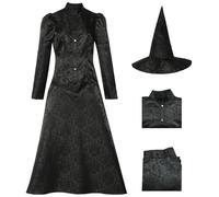 Hallojojo Mujer Disfraz de Elphaba Completo con Sombrero Disfraz de Wicked Bruja Costume Elphaba Cosplay Uniforme Negro Navidad Halloween Carnaval Fiesta Etapa Rendimiento Disfraces Adultos XS-3XL