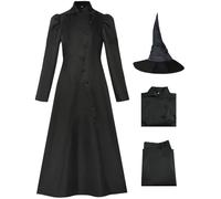 Hallojojo Mujer Disfraz de Elphaba Completo con Sombrero Disfraz de Wicked Bruja Costume Elphaba Cosplay Uniforme Negro Navidad Halloween Carnaval Fiesta Etapa Rendimiento Disfraces Adultos XS-3XL