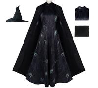Hallojojo Mujer Disfraz de Elphaba Vestido con Capa y Sombrero Disfraz de Wicked Bruja Costume Elphaba Cosplay Uniforme Negro Navidad Halloween Carnaval Fiesta Etapa Rendimiento Disfraces Adultos