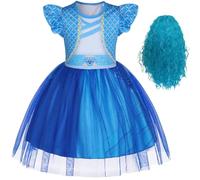 Hallojojo Niña Chloe Disfraz Rave Cosplay Rise of Red Chloe Azul Tulle Estampado Vestido y Peluca para Fancy Dress Up Halloween Navidad Carnaval Fiesta Cumpleaños Mascarada Vestido de Baile
