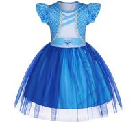 Hallojojo Niña Chloe Disfraz Rave Cosplay Rise of Red Chloe Azul Tulle Estampado Vestido y Peluca para Fancy Dress Up Halloween Navidad Carnaval Fiesta Cumpleaños Mascarada Vestido de Baile