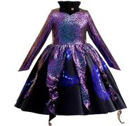 Hallojojo Niña Ursula Disfraz Cosplay La Sirenita Bruja Ursula Manga Larga Pulpo Vestido de Noche para Fancy Dress Up Halloween Navidad Carnaval Fiesta Cumpleaños Mascarada Vestido de Baile, 3-13 años