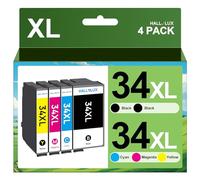 HALLOLUX 34 34XL Cartuchos de Tinta Compatibles para Epson 34 XL Pack Múltiple para Epson Workforce Pro WF-3720DWF WF-3725DWF WF-3720 WF-3725 WF3720 WF3725 (Negro, Cian, Magenta, Amarillo, Pack de 4)