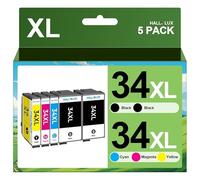 HALLOLUX 34 Cartuchos de Tinta 34XL compatibles con Epson 34 XL 34XL, Paquete múltiple para Epson Workforce Pro WF-3720DWF WF-3725DWF WF-3720 WF-3725 WF3720 WF3725 (Negro, Cian, Magenta, Amarillo, 5