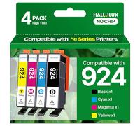HALLOLUX Cartuchos 924 (sin Chip) compatibles para HP 924 para OfficeJet Pro 8122e 8130e 8124e 8125e 8132e 8134e 8135e 8138e 8139e 8123e 8133e OfficeJet Pro 8120 (4 Paquetes)