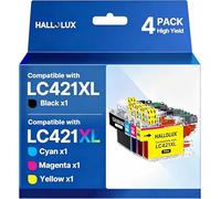 HALLOLUX Cartuchos de tinta LC421XL para Brother, Pack 4 (Negro, Cian, Magenta, Amarillo)