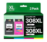 HALLOLUX Paquete combinado de cartuchos de tinta 308XL de repuesto para HP | Repuesto para impresoras HP Envy 6120 6520 6110e 6120e 6122e 6130e DeskJet 2910 2920 4320 6555e 6558e, 1 negro, 1 tricolor