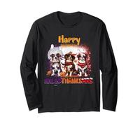 HalloThanksMas Australian Shepherd Spooky Thankful Merry Manga Larga
