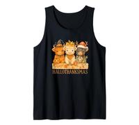 Hallothanksmas Highland Cow Trio Halloween Thanksgiving Camiseta sin Mangas