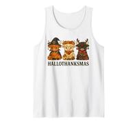 Hallothanksmas Highland Cow Trio Halloween Thanksgiving Camiseta sin Mangas