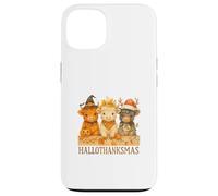 Hallothanksmas Highland Cow Trio Halloween Thanksgiving Carcasa para iPhone 13