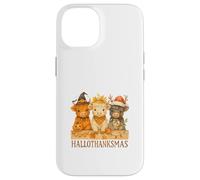 Hallothanksmas Highland Cow Trio Halloween Thanksgiving Carcasa para iPhone 14