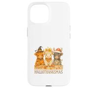 Hallothanksmas Highland Cow Trio Halloween Thanksgiving Carcasa para iPhone 15