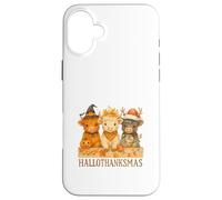 Hallothanksmas Highland Cow Trio Halloween Thanksgiving Carcasa para iPhone 16 Plus