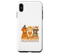 Hallothanksmas Highland Cow Trio Halloween Thanksgiving Carcasa para iPhone XS MAX