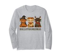 Hallothanksmas Highland Cow Trio Halloween Thanksgiving Manga Larga