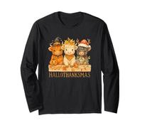 Hallothanksmas Highland Cow Trio Halloween Thanksgiving Manga Larga