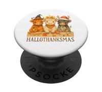 Hallothanksmas Highland Cow Trio Halloween Thanksgiving PopSockets PopGrip Adhesivo