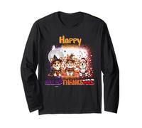 HalloThanksMas Pembroke Welsh Corgi Spooky Thankful Merry Manga Larga