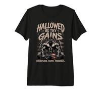 Hallowed Be Thy Gains Halterofilia Fitness USA Culturista Camiseta Premium