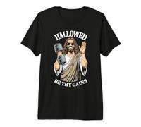 Hallowed Be Thy Gains Jesus Gym Mancuerna Levantador de Pesas Camiseta Premium