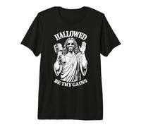 Hallowed Be Thy Gains Jesus Gym Mancuerna Levantador de Pesas Camiseta Premium