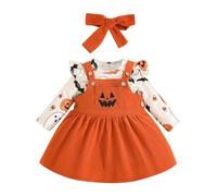 Halloween 3 Piece Festive Party Girl Outfit Pumpkin Ghost Corduroy Costume