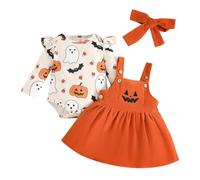 Halloween 3 Piece Festive Party Girl Outfit Pumpkin Ghost Corduroy Costume