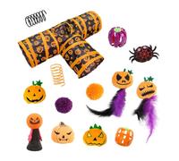 Halloween 3 Way Channel Tunnel - Bell Ball Cat Toy Set | Interactive Cat Toys Set For Kitten Rabbit Indoor Cats, Crinkle Tube Play Wand Toys Variety Pack Gift