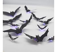 Halloween 3D Lighted Bats, 2025 New LED Purple Lighted 3D Bats Halloween Decoration, for Party, Bedroom Window Decorations, Indoor and decorations outdoor (Bats12pcs)