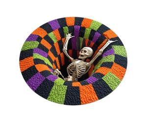 Halloween 3D Rug - Fantasma de calavera ilusión | 23.6in sin tirantes | Crystal Velvet Soft Top, Skid-Proof Bottom Layer, Spooky Eye-Trick Design, Round Mat, for Entryway Party Room Accent