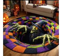 Halloween 3D Rug - Halloween Optical Illusion Rugs, 140*140cm Decorative Rug with Depth Pattern Theme-Ghost Skeleton Pumpkin Patterns Soft & Durable Fabric Gift for Halloween Fans & Home Parties (E)