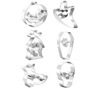 Halloween | 6 piezas de metal de acero inoxidable - Cortador de galletas de Halloween | Halloween Food Party Decoraciones Cráneo, Fantasmas, Botas de bruja, Coffin & Haunted House Moldes