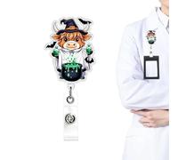 Halloween Acrylic Cow-shaped Retractable Id Clip, 360° Rotating Badge Holde