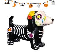 Halloween Animal Statue, Skeleton Dog Cat Figurines, 11.42x6.69in Resin Spooky Decor, Realistic Bone Finish, Portable Lightweight Design for Table, Porch, Yard, Party, Indoor, Outdoor Display