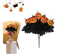 Halloween Artificial Pumpkin Bouquet - 2set Black Faux Pumpkin & Maple Leaf Arrangement | Spooky Table Centerpiece For Living Room, Kitchen, Bedroom