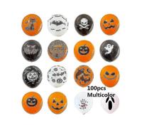 Halloween balloons, 100 - piece set, multicolor with various spooky designs like pumpkin, bat, ghost, skull for party decoration