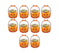 Halloween Basket - 10X Halloween Treat Basket, Pumpkin Buckets, Clear Pumpkin Goody Bags With Handles, Pumpkins Candy Bucket Scary Resealable Pouch For Kids Adults Holiday Treat Storage Snack