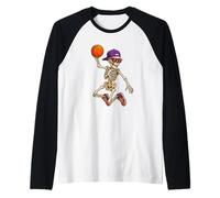 Halloween Basketball Skeleton Teens Spooky Basketball Player Camiseta Manga Raglan