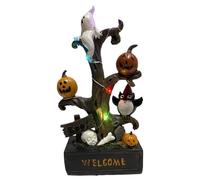 Halloween Benvenuto Tree - Encendido de resina, estatua de la escena fantasmal | Adol Decoración para el hogar obsesionado festivo divertido