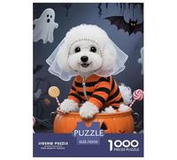 Halloween - Bichón frisé Puzle 1000 Piezas Perro Mascota - Desafío Decorativo, Mindfulness En Pareja, Póster 1:1, 70x50cm/1000pcs