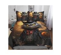 Halloween Black Cat - 3D Duvet Cover, Cotton Bedding Set, Easy Care Printed Duvet Cover and Pillowcase, AI Animation, for Adults and Childre