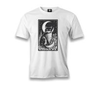 Halloween - Black Cat and Moon Men's White TTshirts Camisetas y Tops(Large)