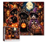 Halloween Black Cat Jigsaw Puzzle for Adults 1000 Piece Cute Witch Cats with Pumpkins and Candy Puzzle Cozy Otomn Night Artwork, Fun Challenging Puzzles, Seasonal Decoration Gift 19,7 x 27,6 pulgadas