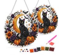 Halloween Black Cat Moon Diamond Art Hanging Ornament Kit (2PACK)