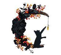 Halloween Black Cat Moon Wreath Gothic Front Door Decor | Durable wood and resin construction, spooky moon cat design, perfect for home wall decor Black