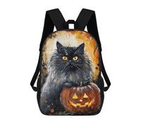 Halloween Black Cat with Jack-o'-Lantern-2 Mochila Escolar Infantil De 17 Pulgadas Con Estampado 3D, Mochila Moderna Para Niños, Mochilas De Viaje, Bolsas Para Libros, Mochila Escolar Infantil