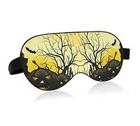 Halloween Black Pumpkins House Moon Eye Masks Cover Blocks Light Sleep Mask Shade Cover Blindfold Relajante Eyeshade Cover con correa ajustable para la cabeza para hombres, mujeres y niños